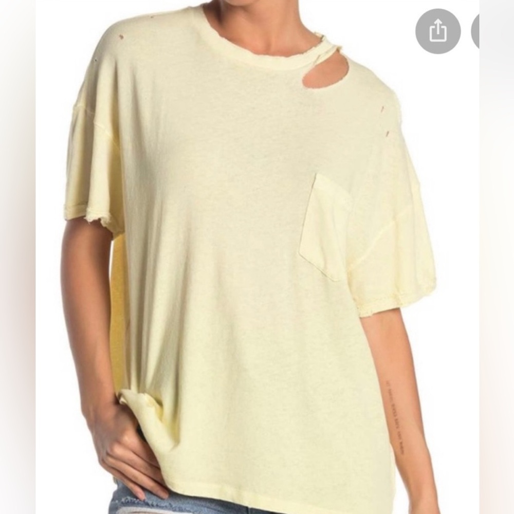 We The Free Light Yellow Distressed Tee